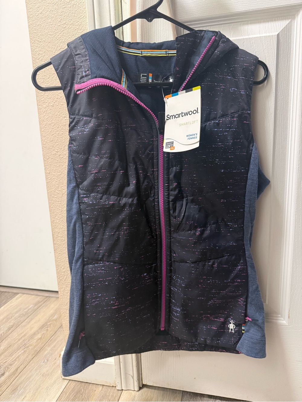 Smartwool Smartloft 60 Hoodie Vest Navy Speckled Full Zip Quilted Womens small